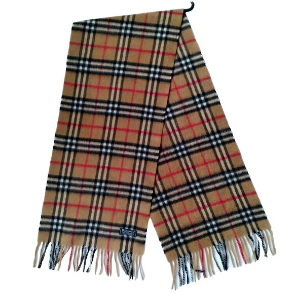 Burberry Luxury Cashmere Classic Camel Nova Check Reversible Fringed Scarf 62X13 - Picture 1 of 7
